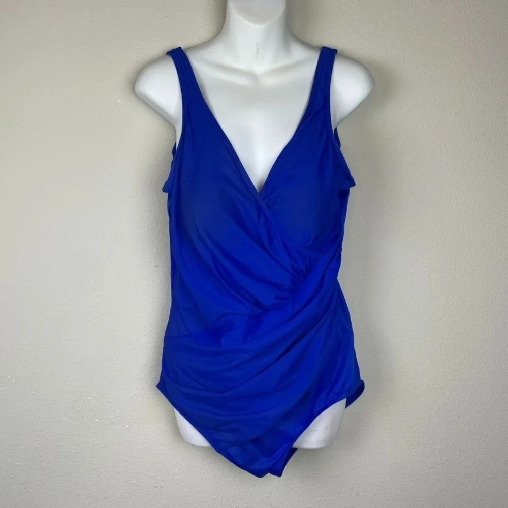 Miraclesuit One Piece Swimsuite Blue 16 Beach Vacation‎ Resort Wear Slimming